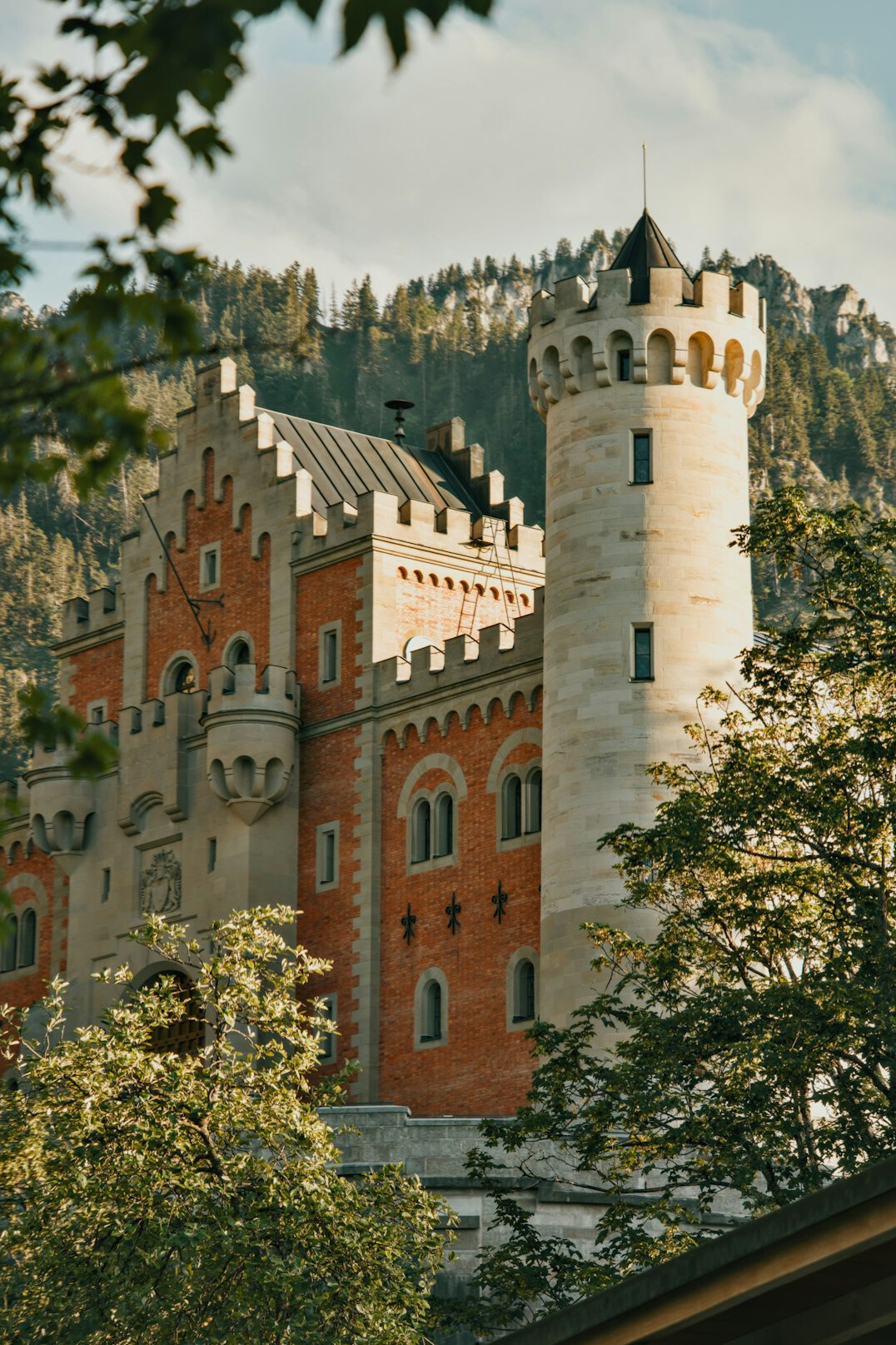 bavarian castle at sunset